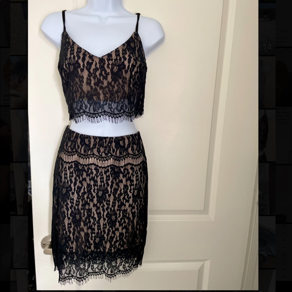 Bebe black lace two piece skirt set